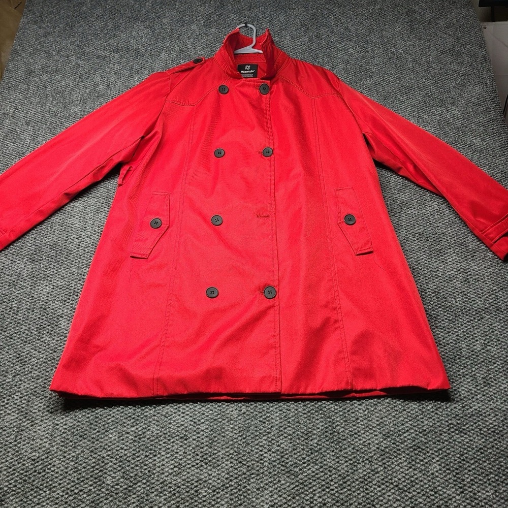 Women's Waterproof Trench Coat Pea Coat Double-Breasted Windproof Red Size 2XL